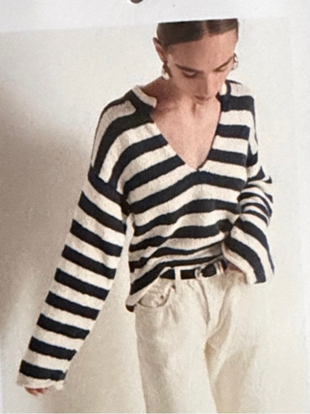 Anthro Nation Los Angeles Navy and Cream Striped Knit Sweater - Women's small